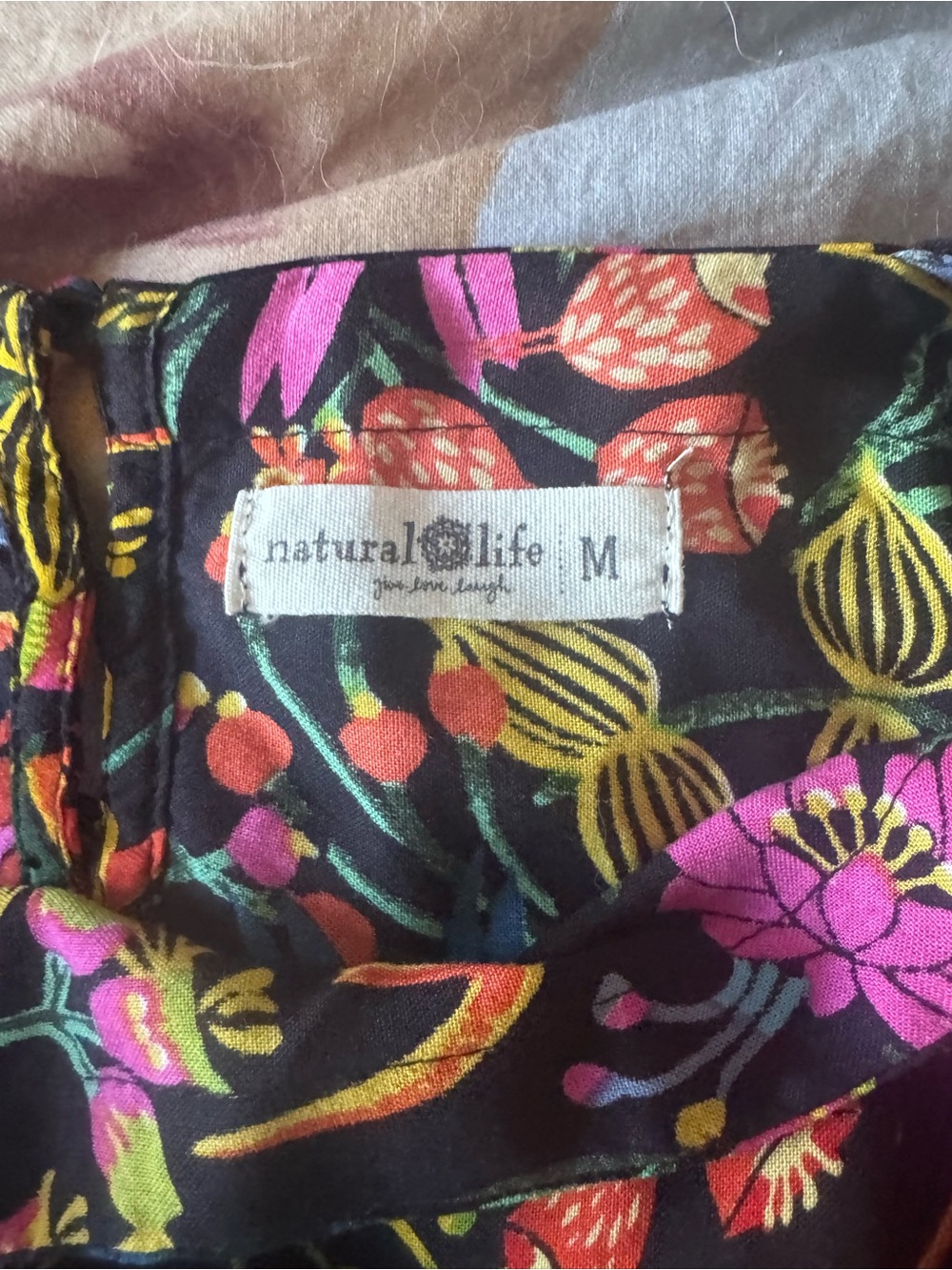 Natural Life Women’s Black Floral Print Sundress with Pink & Yellow Accents - Picture 2 of 6